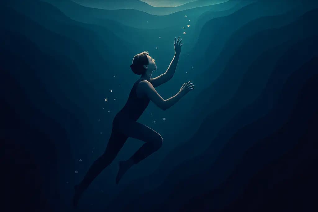 Dream illustration: climbing with no top in sight in water