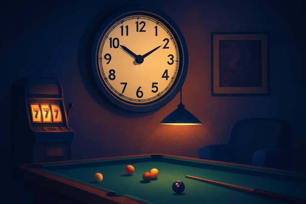 Dream illustration: Clock Stopped Above a Game Room