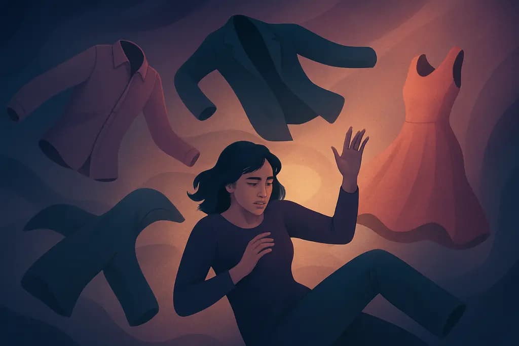 Dream illustration: clothes that keep changing style attacking me in a dream