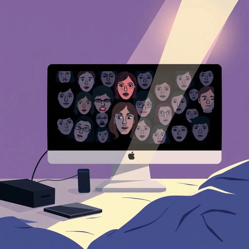 Dream illustration: Computer desktop fills with faces