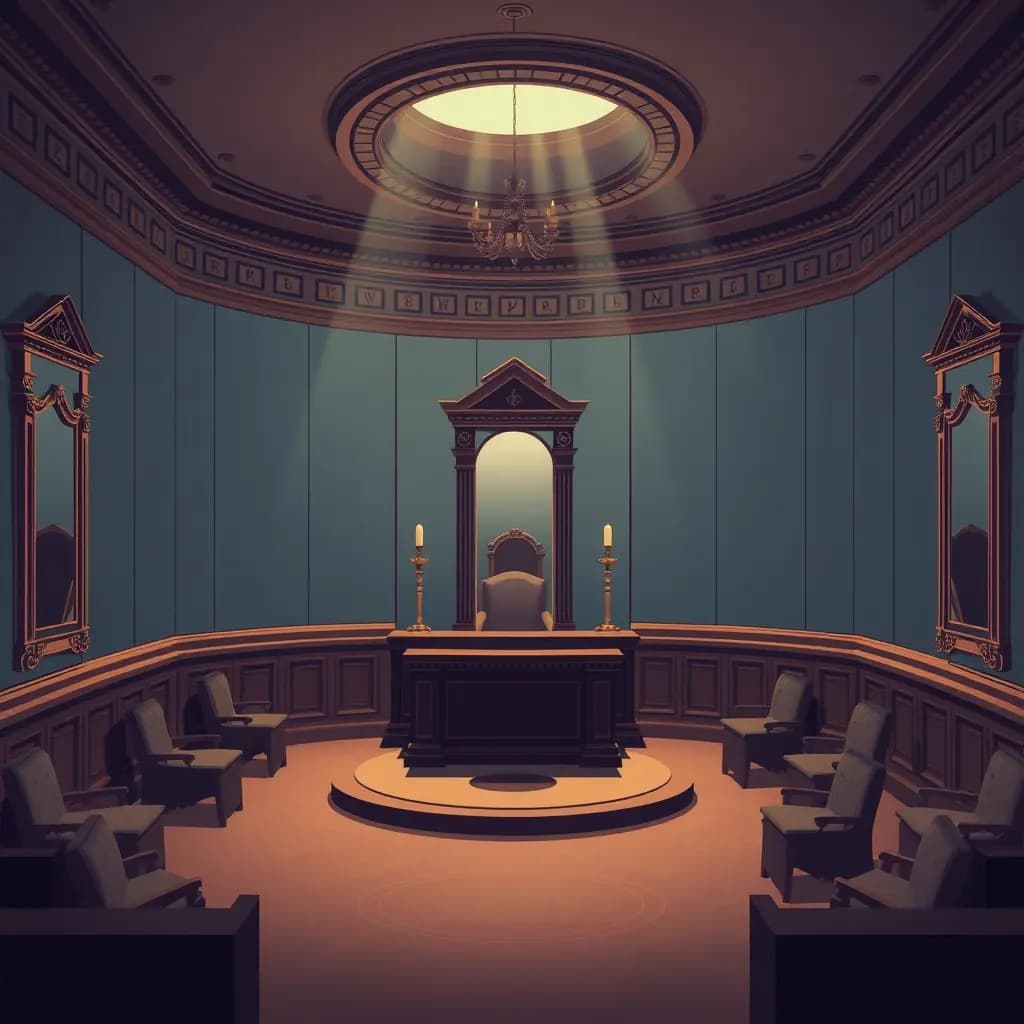 Dream illustration: Courtroom full of mirrors