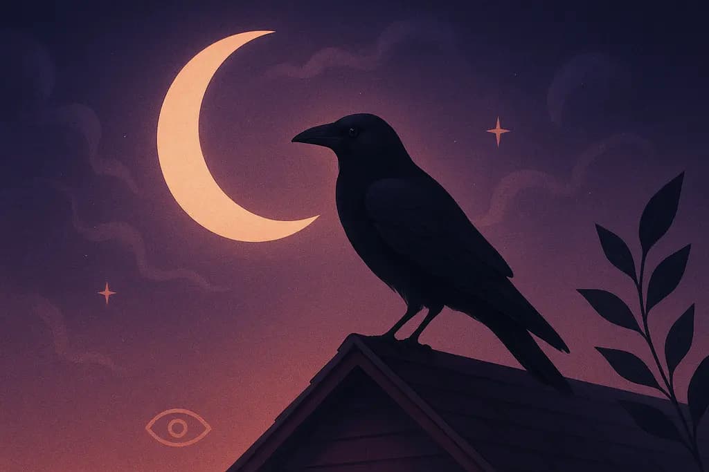 Dream illustration: Crow or raven perched on your roof