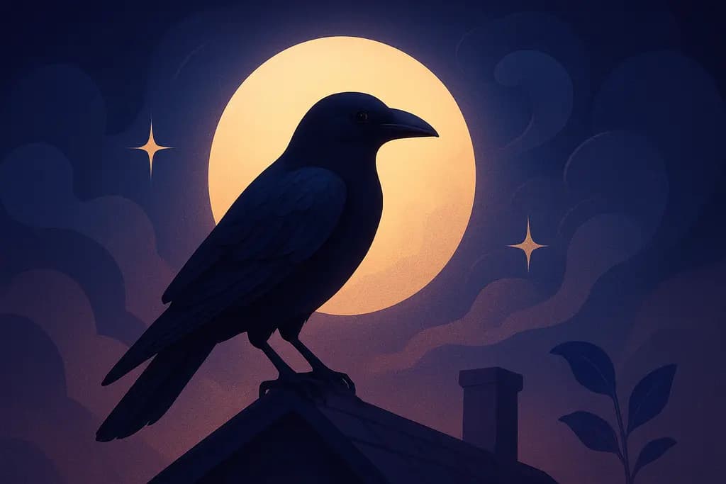 Dream illustration: Crow perched on a rooftop