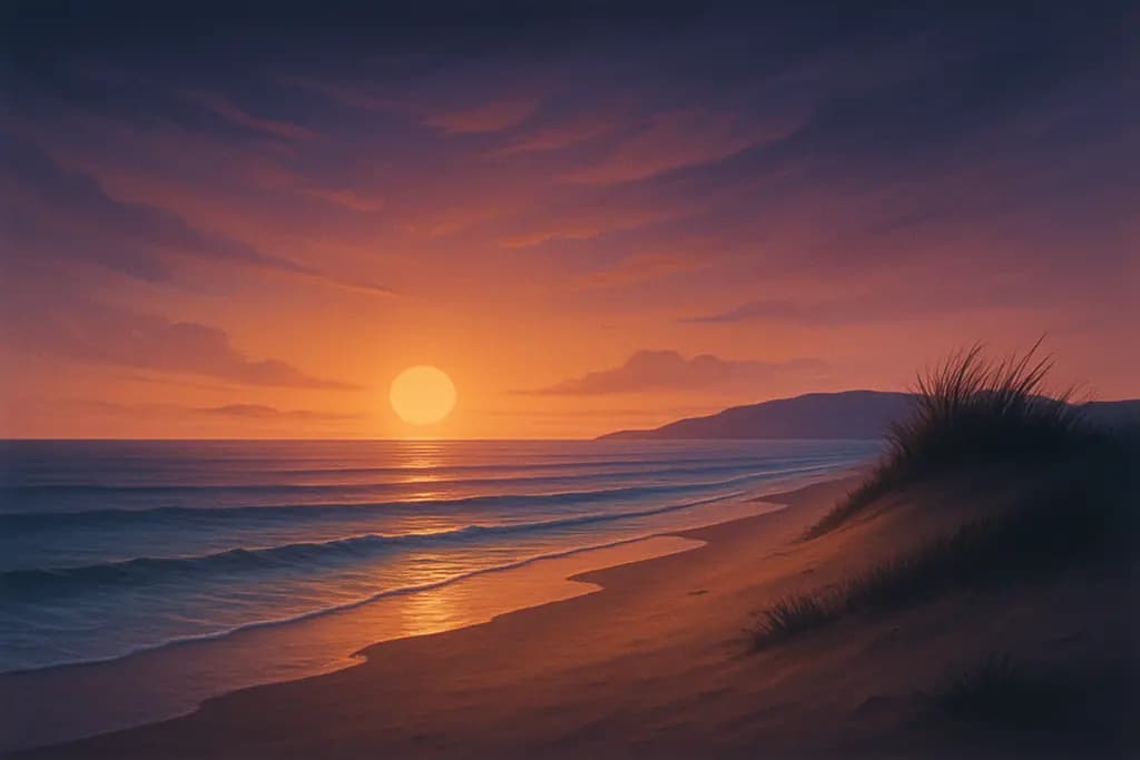 Dream illustration: Deserted beach at sunrise