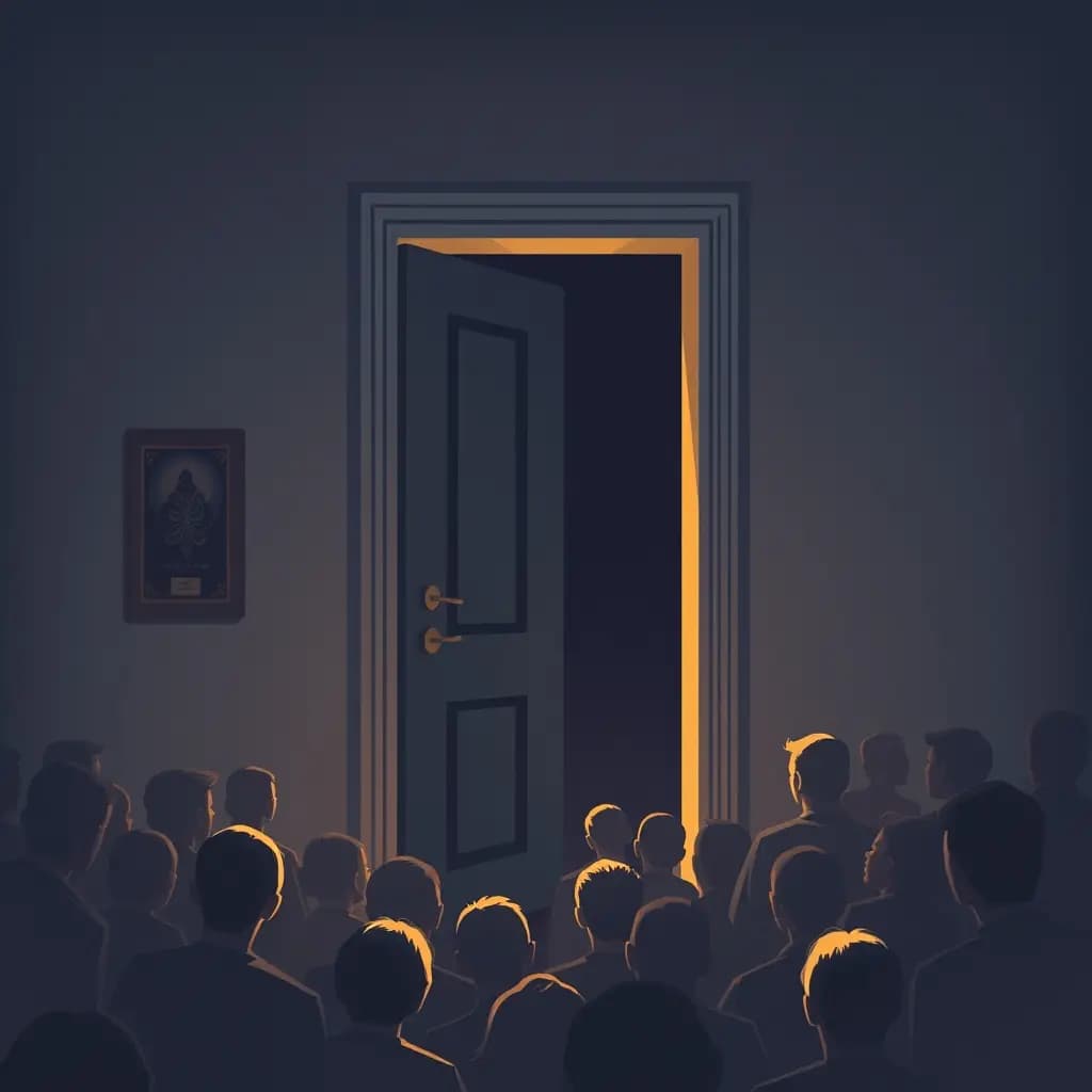 Dream illustration: Door opens to crowd