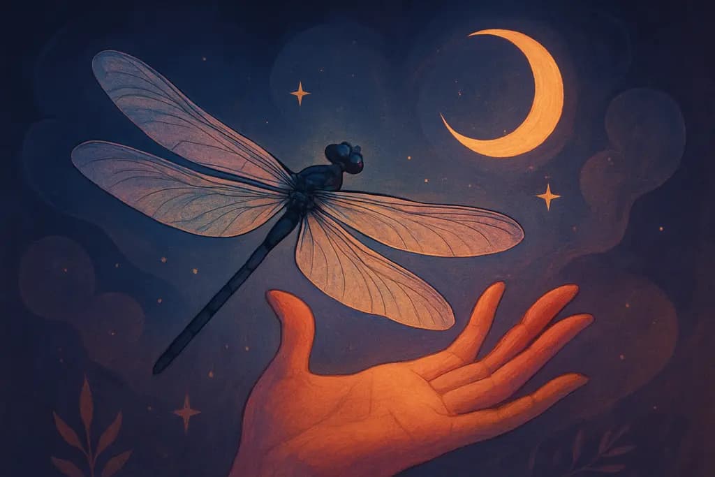 Dream illustration: Dragonfly landing on your hand