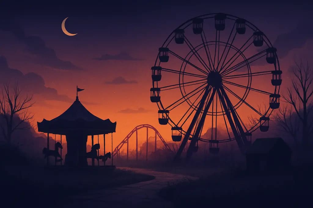 Dream illustration: dream about abandoned amusement park at dusk