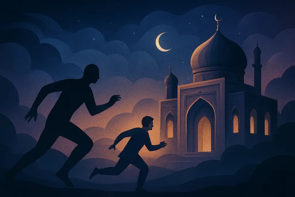 Dream illustration: dream about visiting a temple or mosque and being chased