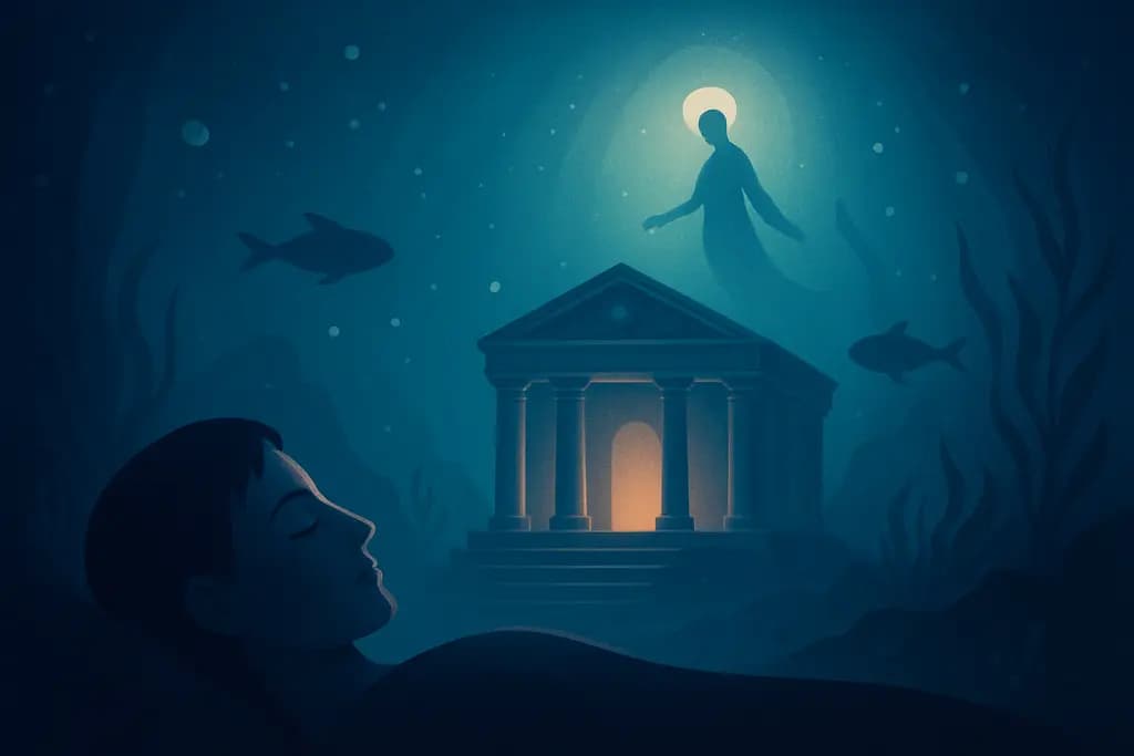 Dream illustration: dream about visiting a temple underwater