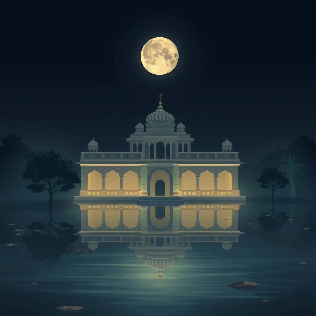 Dream illustration: Dream of moon reflected on a temple pond