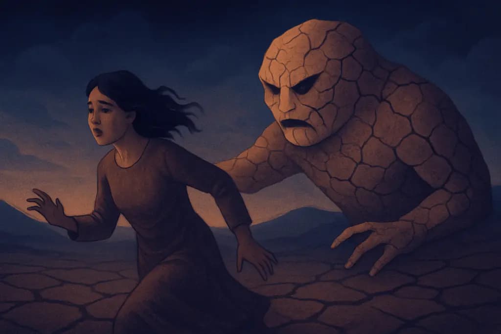 Dream illustration: dry cracked earth chasing me in dream