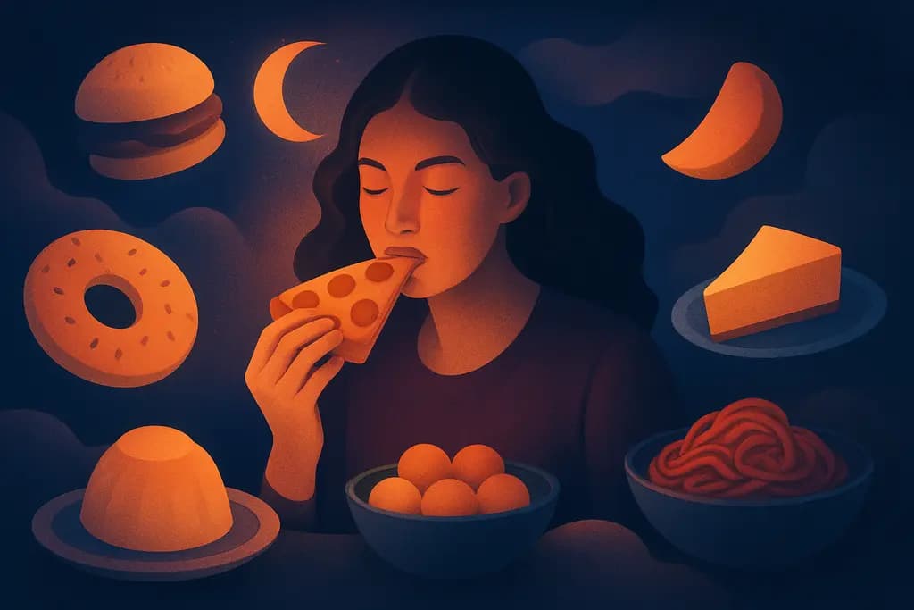 Dream illustration: eating many unknown foods in a dream