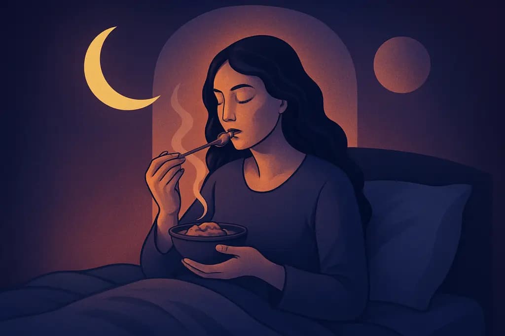 Dream illustration: eating unknown food in bed