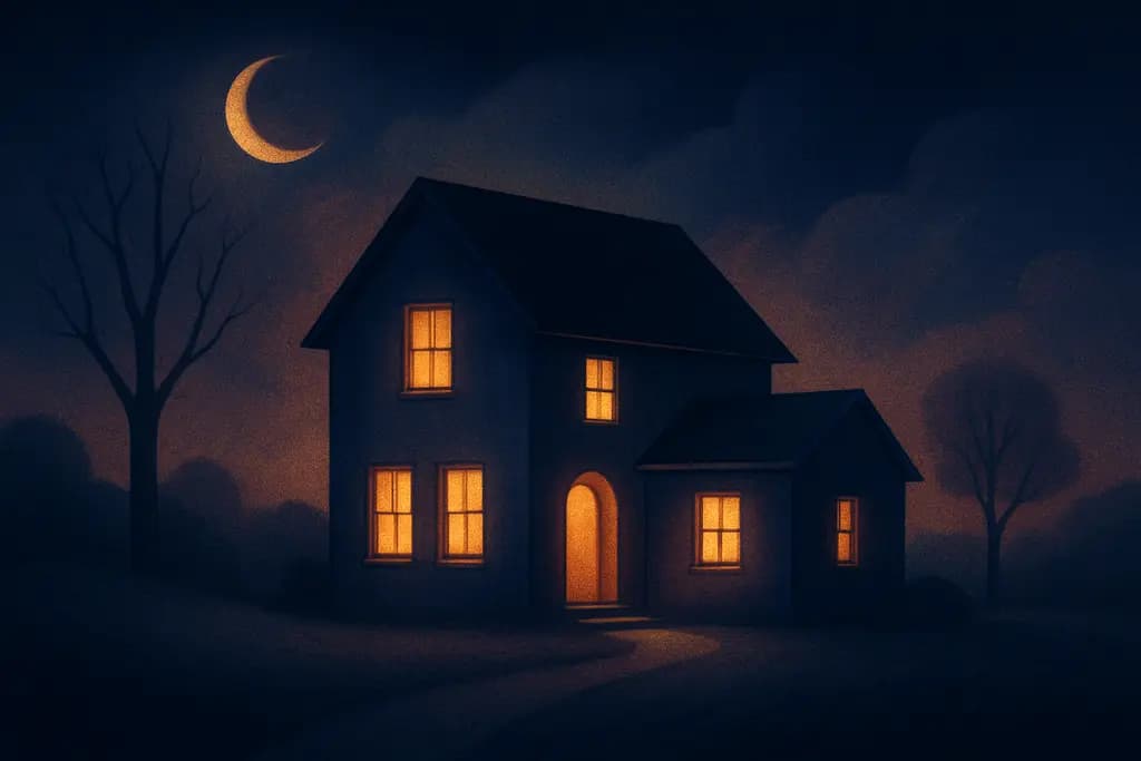 Dream illustration: Empty house with lights on