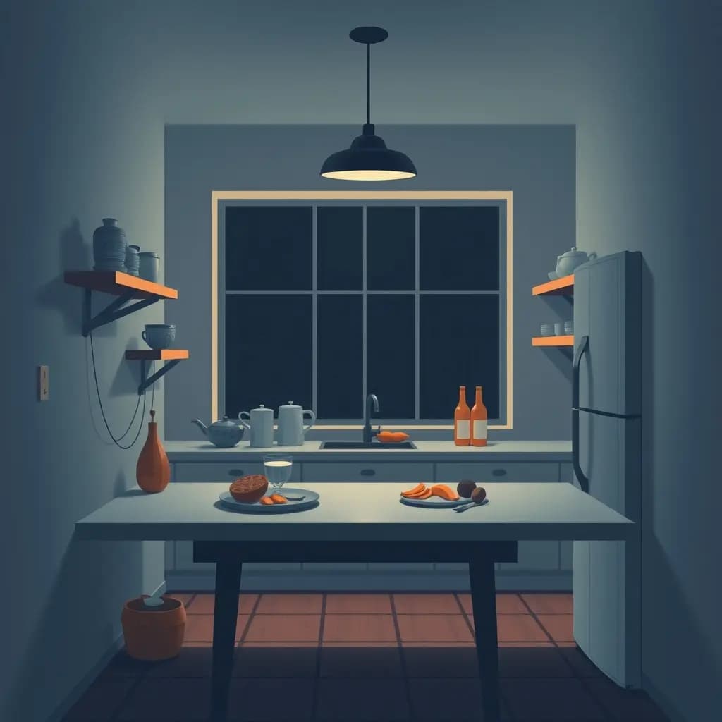 Dream illustration: Empty kitchen at midnight
