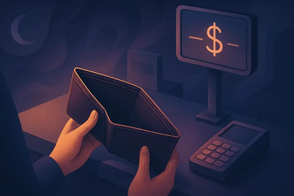 Dream illustration: Empty wallet at a checkout
