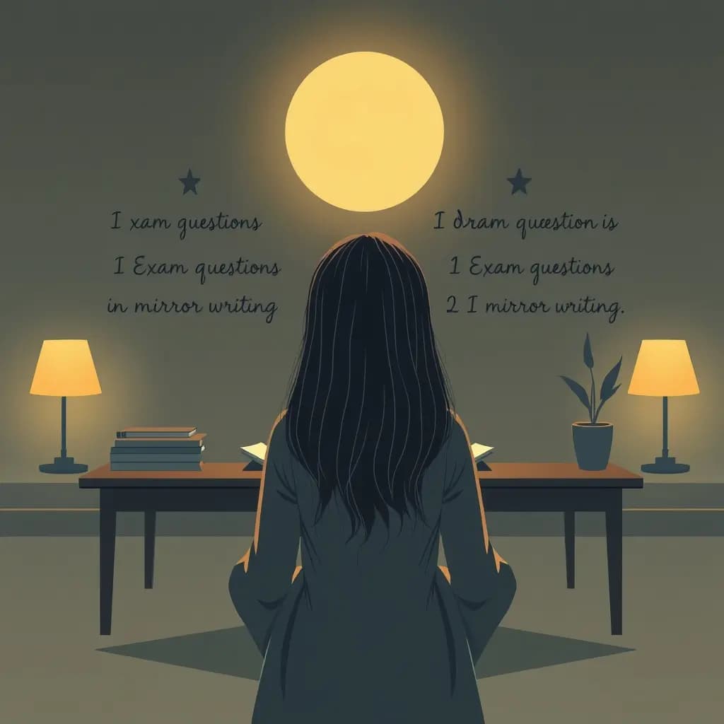 Dream illustration: Exam questions in mirror writing