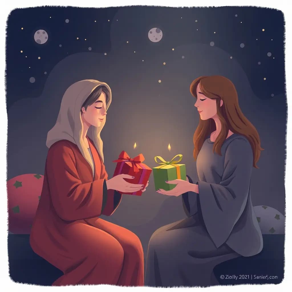Dream illustration: Exchanging gifts that contain questions