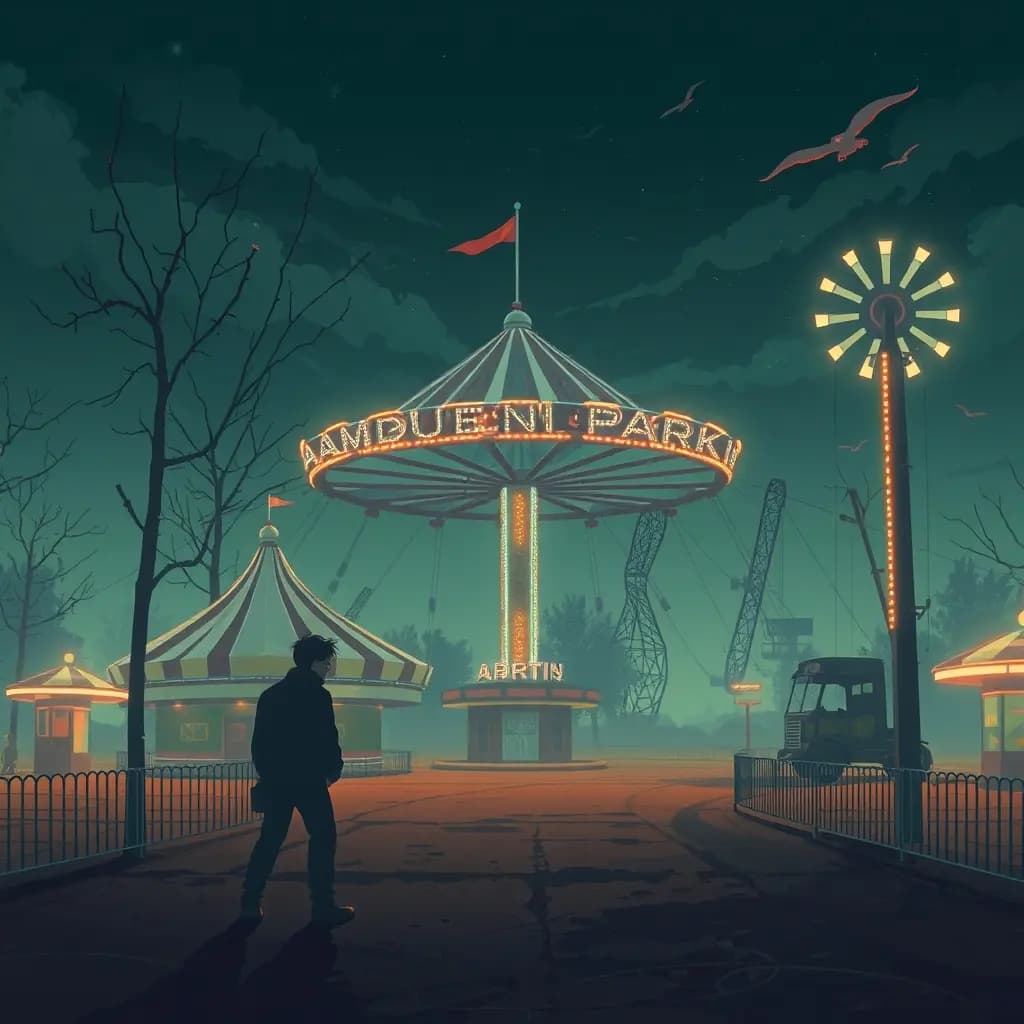 Dream illustration: Exploring an abandoned amusement park or carnival