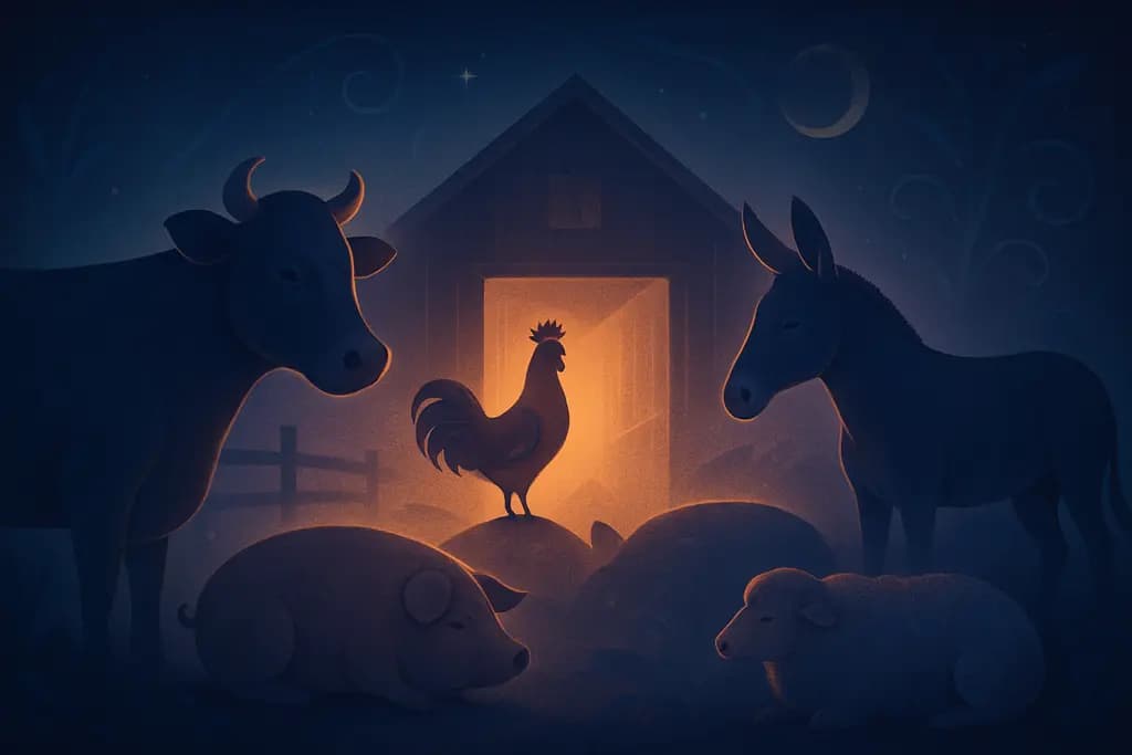 Dream illustration: Farm animals in a barnyard