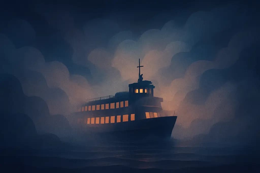 Dream illustration: Ferry Swamped by Fog