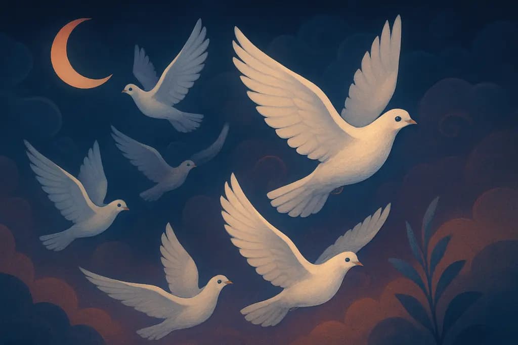 Dream illustration: Flock of white doves