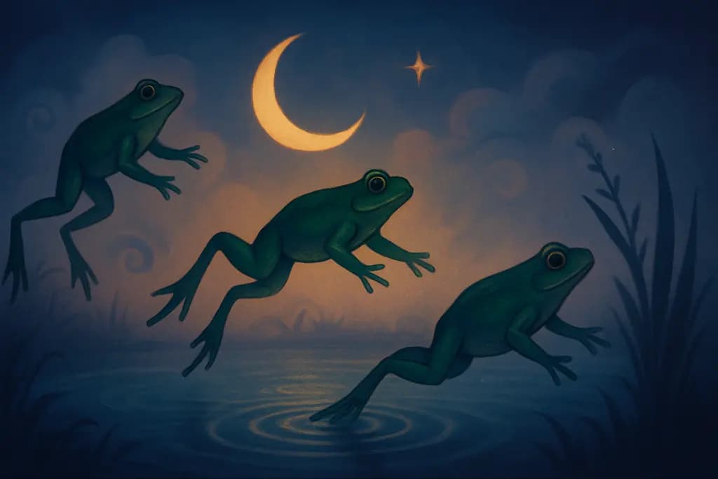 Dream illustration: Frogs jumping into a pond