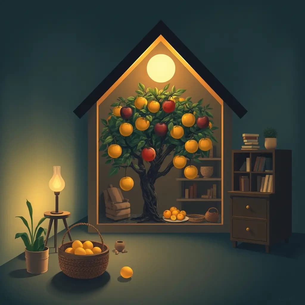 Dream illustration: Fruit tree grows inside house
