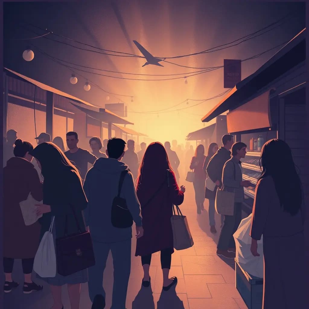 Dream illustration: Fumbling Through a Crowded Market