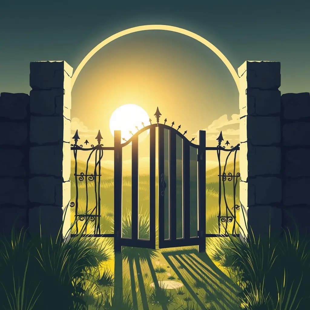 Dream illustration: Gate opening to a sunlit field