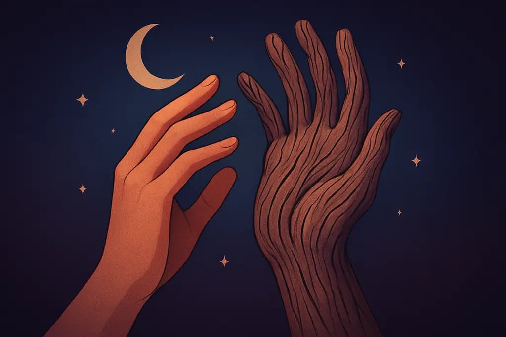 Dream illustration: Hands turning to wood