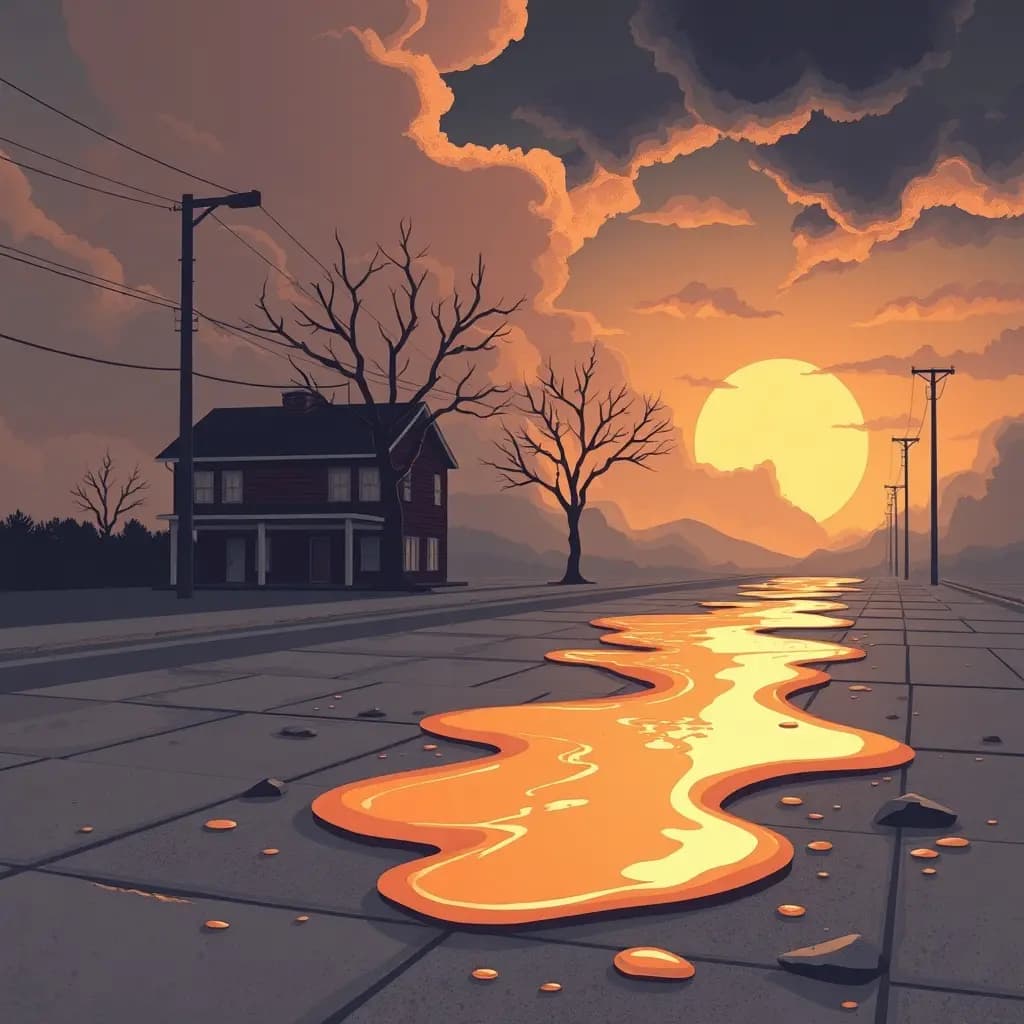 Dream illustration: Heatwave melting pavement like wax
