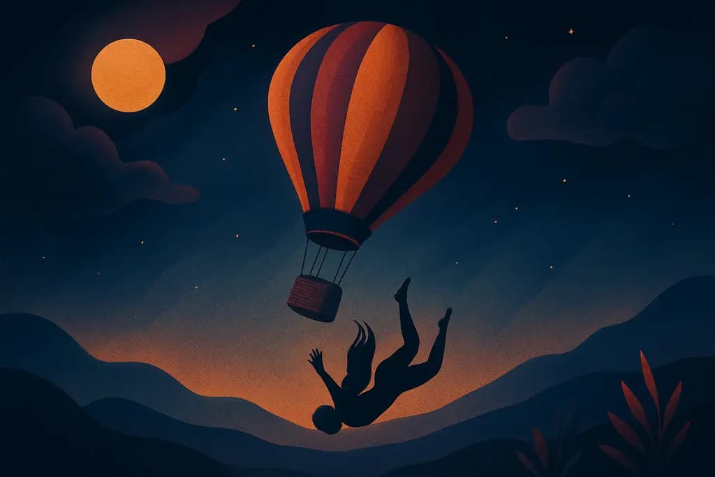 Dream illustration: hot air balloon ride falling dream