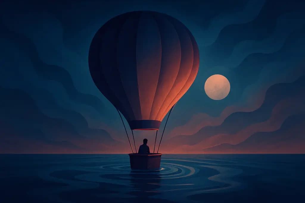 Dream illustration: hot air balloon ride in water