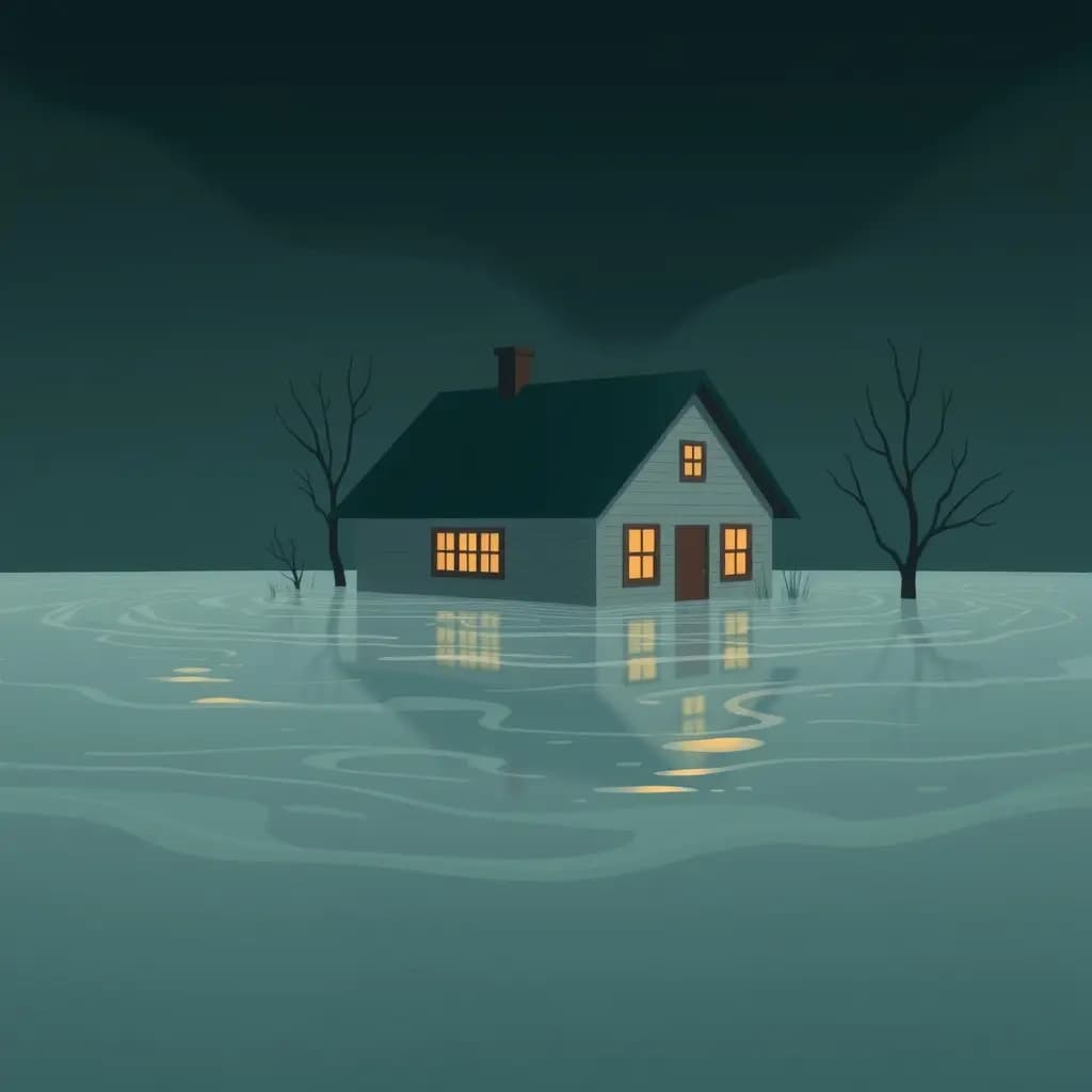 Dream illustration: House surrounded by flood waters