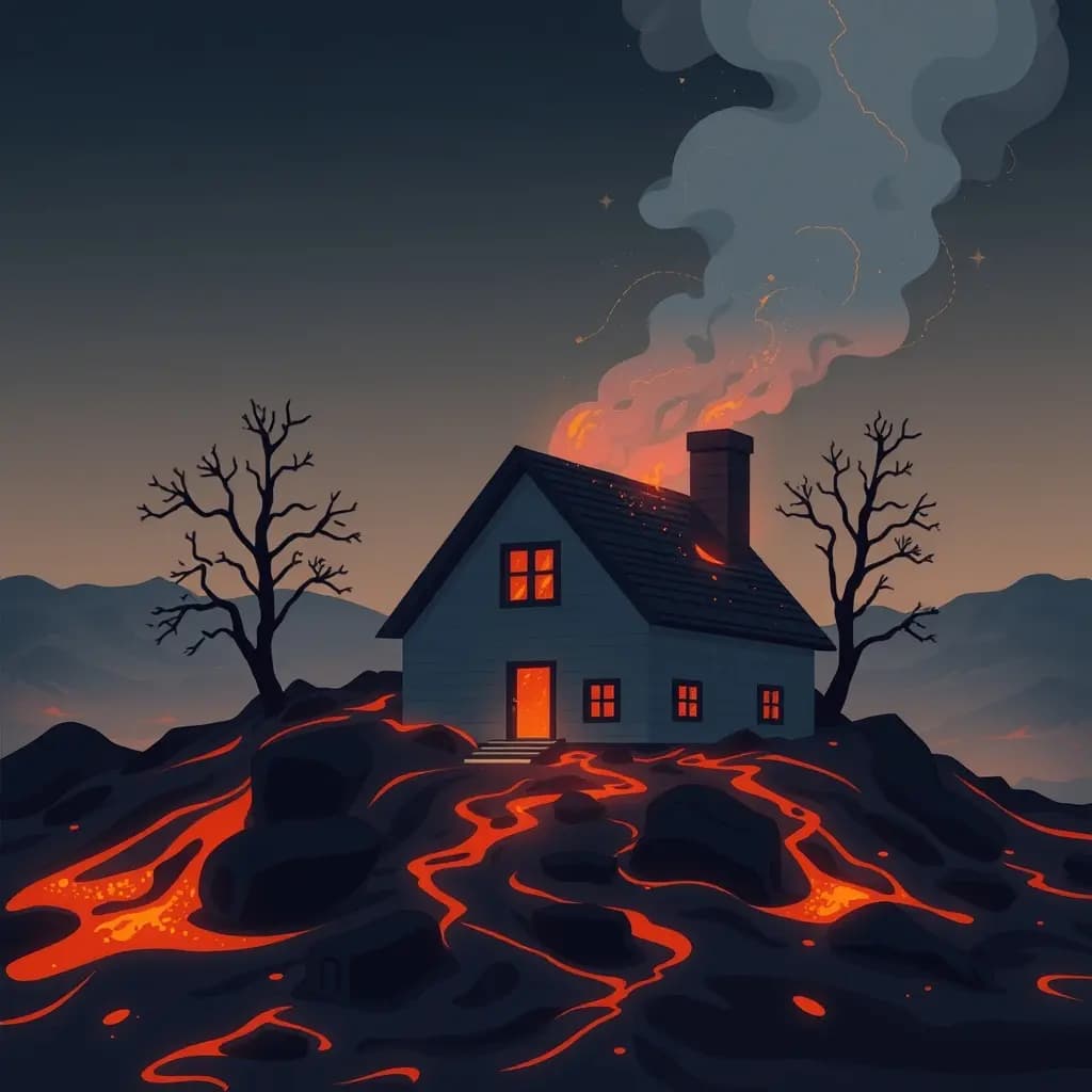 Dream illustration: House surrounded by lava