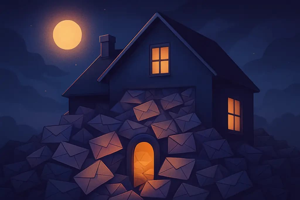 Dream illustration: hundreds of sealed envelopes in house dream