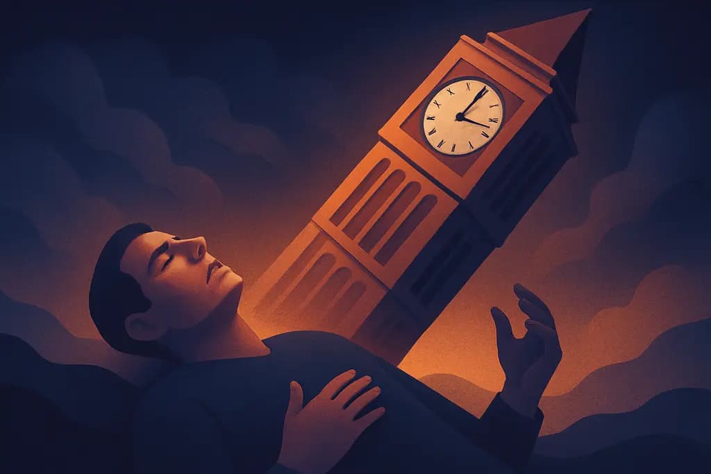 Dream illustration: leaning clock tower collapsing on me dream