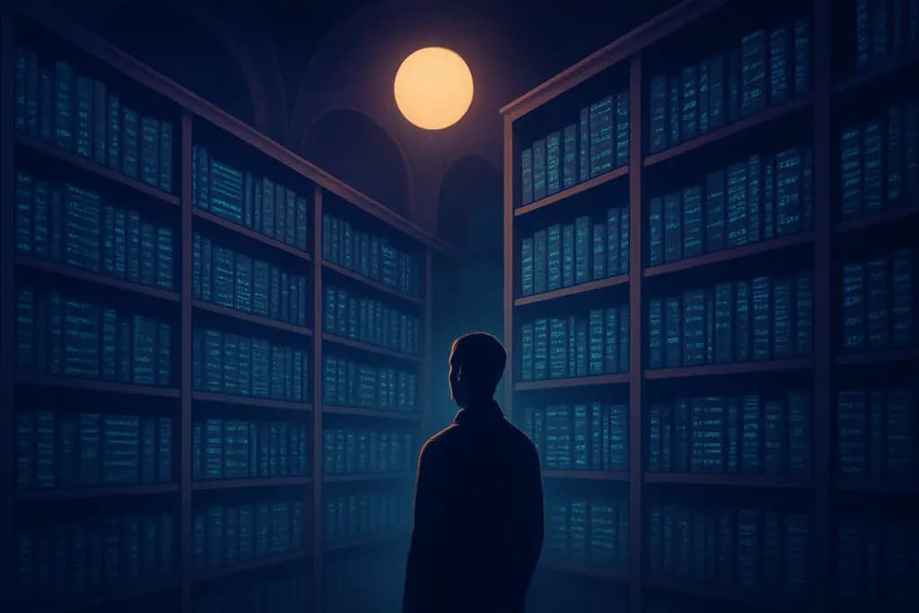 Dream illustration: Library where books are lines of code