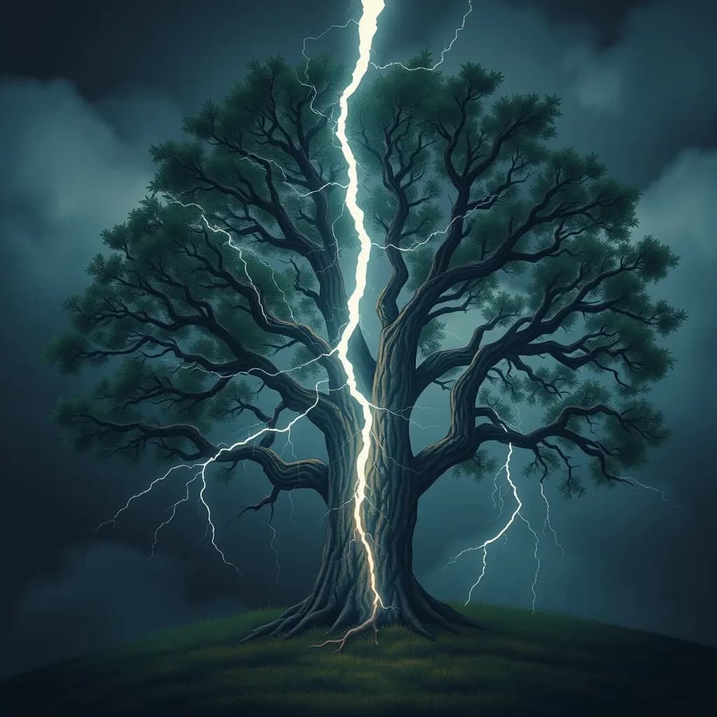 Dream illustration: Lightning splitting an oak