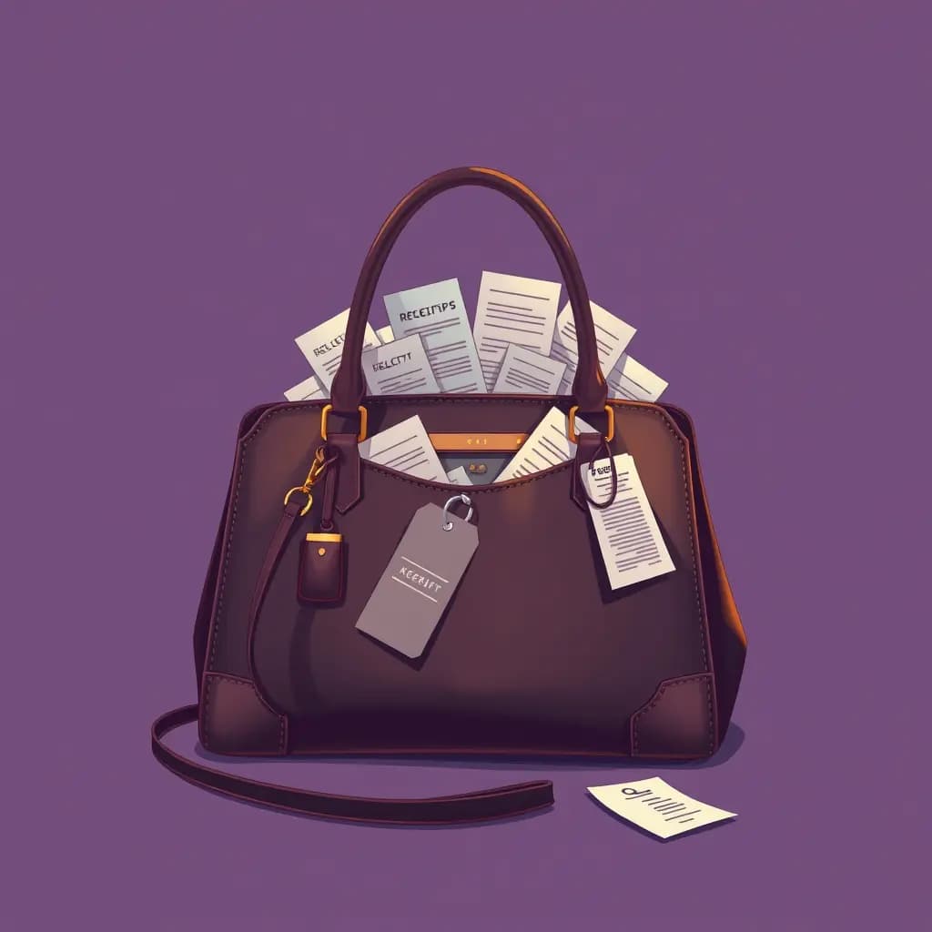 Dream illustration: Luxury handbag full of receipts