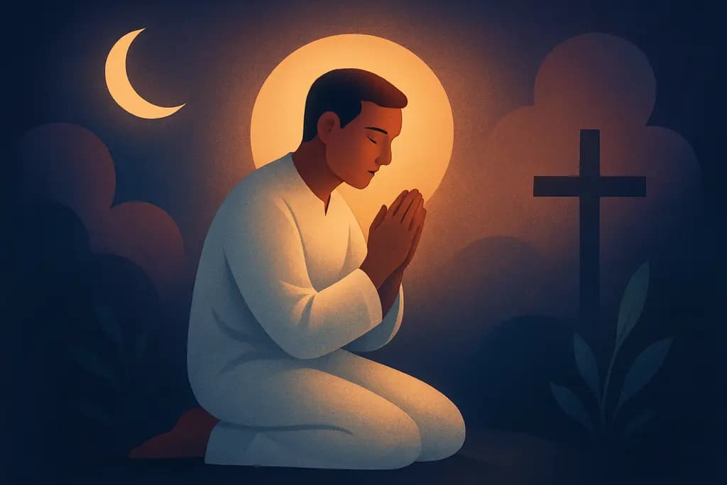 Dream illustration: man in white praying in dream
