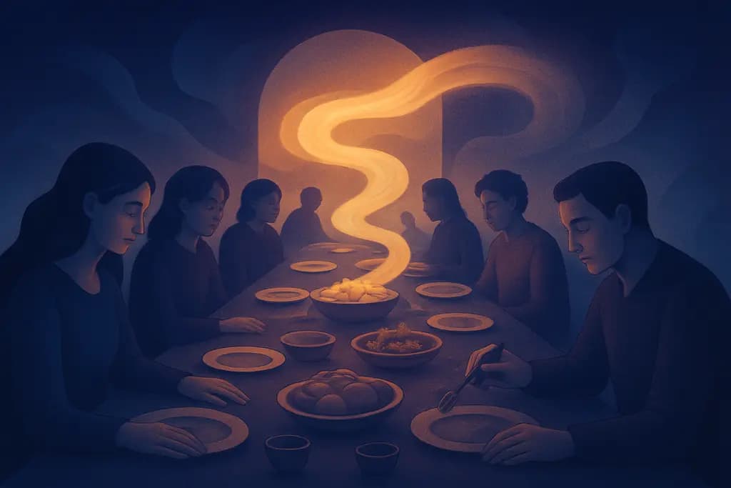 Dream illustration: many being served a meal that never finishes