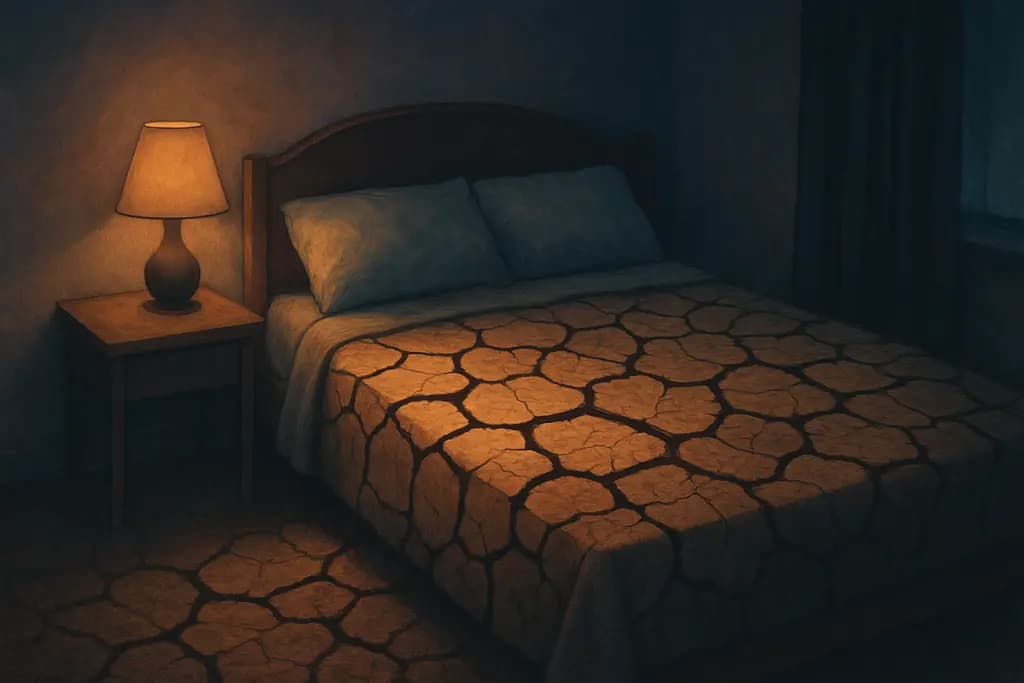 Dream illustration: many patches of dry cracked earth in bed