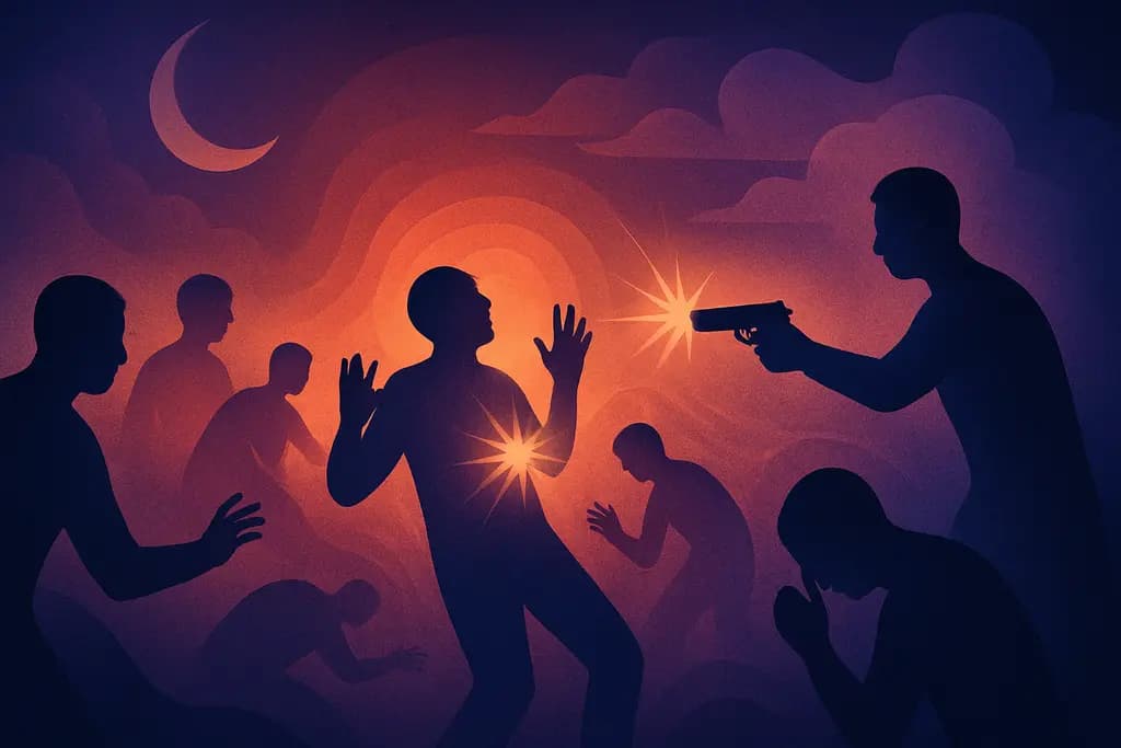 Dream illustration: many people being shot in a dream