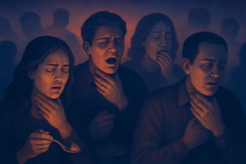 Dream illustration: many people choking on food in a dream