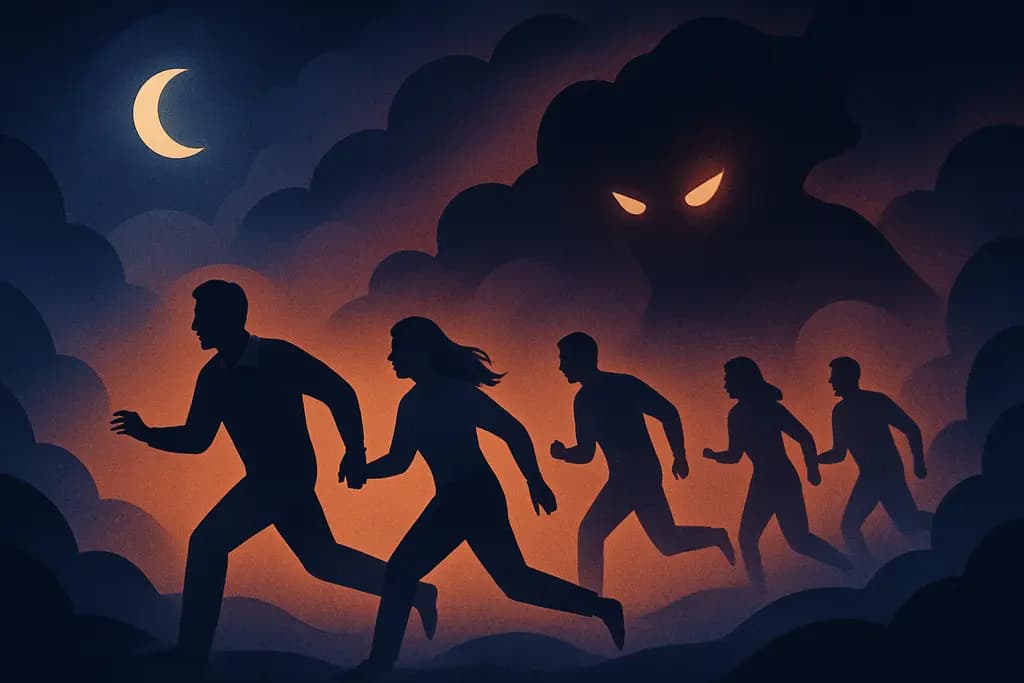 Dream illustration: many people escaping danger dream