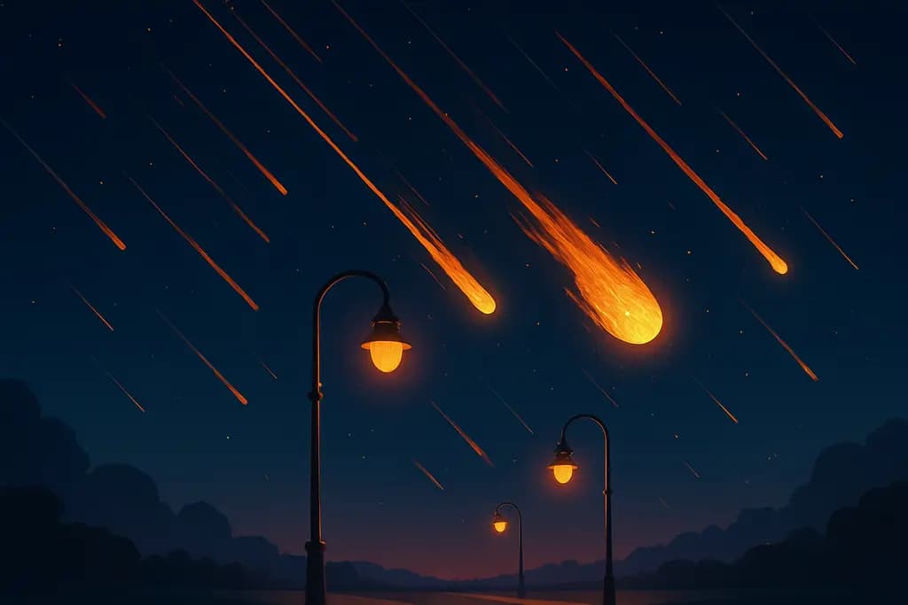 Dream illustration: Meteor shower setting the streetlights ablaze
