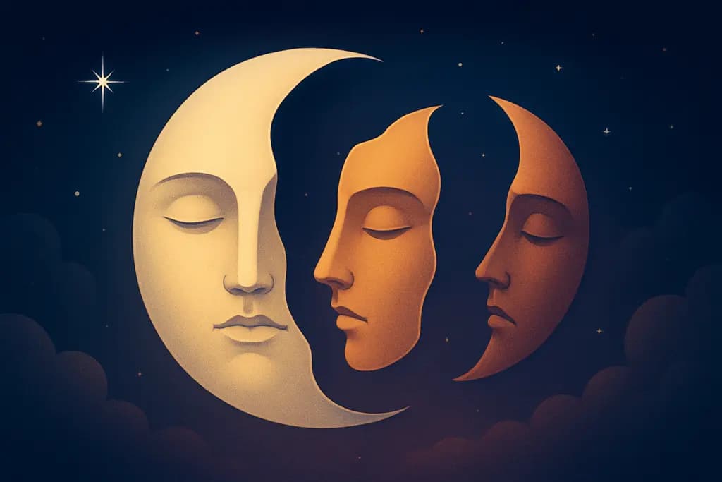 Dream illustration: Moon changing faces like masks