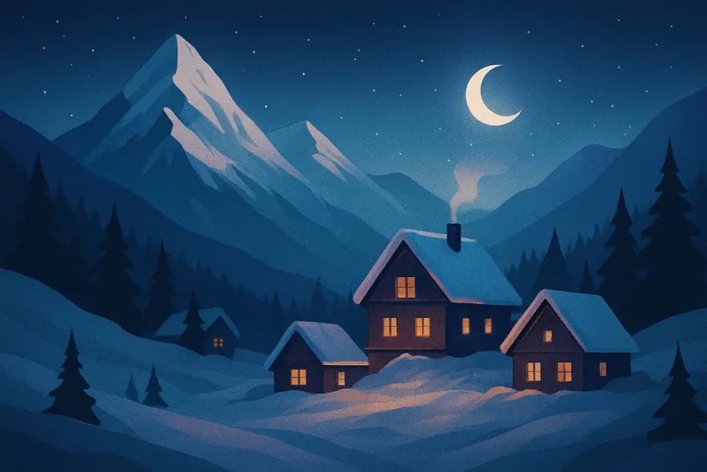 Dream illustration: Mountain village in winter